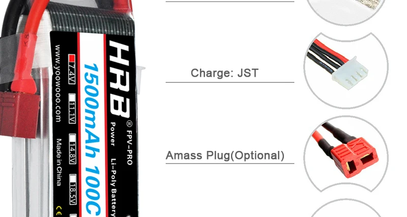 HRB 2S 7.4V 1500mah Lipo Battery - 100C For