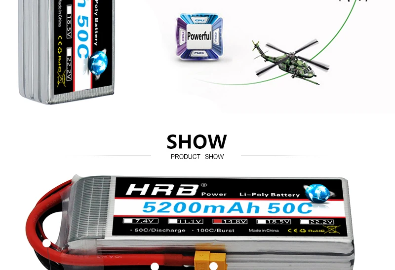 HRB 14.8V Lipo Battery, HRB Powo Li-Poly Batterv s200mAh5OC Za