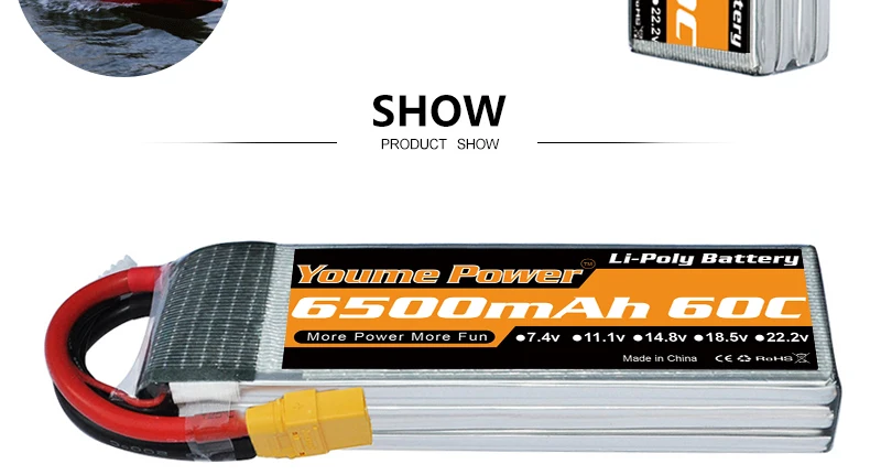 2PCS Youme Lipo 2S 3S 4S 5200mah 6200mah Battery, 1 SHOW PRODUCT SHOW Li-Poly Battery Younne POW