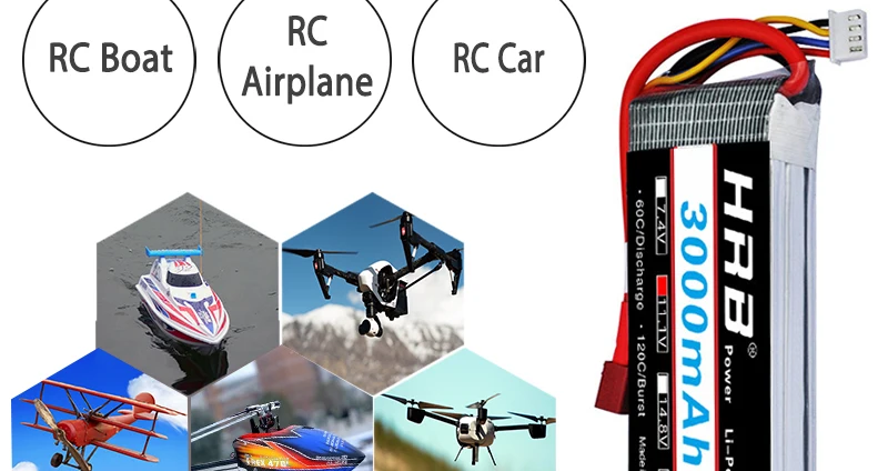 HRB 3S 11.1V 3000mah Lipo Battery, Deans XT90 Connector For Car FPV Airplane Drone Boat