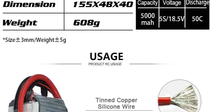HRB 5S 18.5V Lipo Battery, 1S5X48X40 Capacity Voltage Discharge 5000 Weight 608