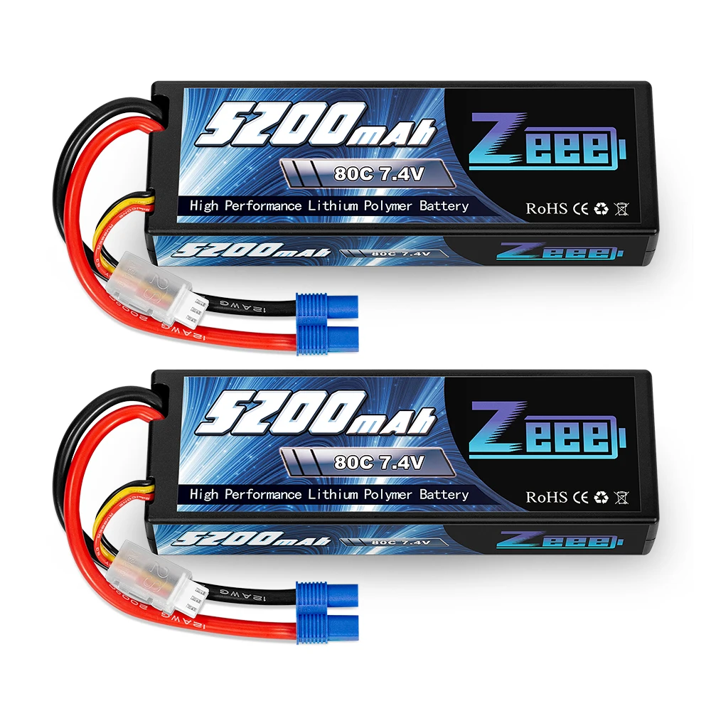 2units Zeee 7.4V 5200mAh 80C 2S Lipo Battery Hard Case with EC3 Plug for RC Car Helicopter Quadcopter UAV Drone FPV Battery High Quality 16 Eobzat PEB 80C 74V High Performance Lithium Polymer