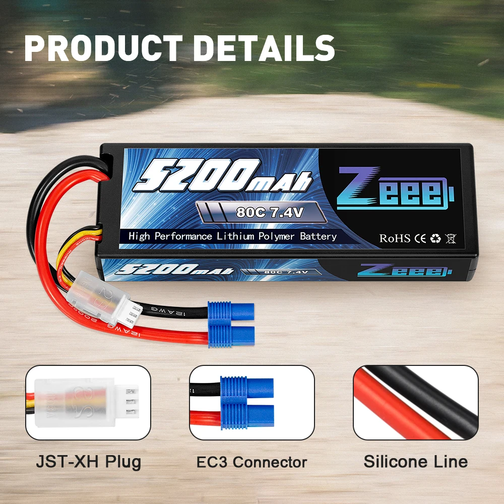2units Zeee 7.4V 5200mAh 80C 2S Lipo Battery Hard Case with EC3 Plug for RC Car Helicopter Quadcopter UAV Drone FPV Battery High Quality 17 EzObzab B 80C 7.4V High Performance Lithium Polymer
