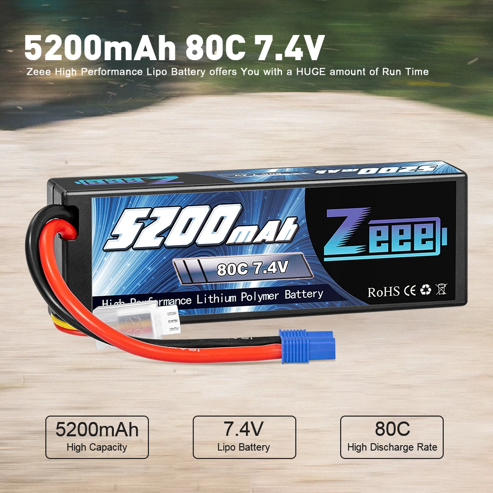 2units Zeee 7.4V 5200mAh 80C 2S Lipo Battery Hard Case with EC3 Plug for RC Car Helicopter Quadcopter UAV Drone FPV Battery High Quality 18 5200mAh 8C 7.4V Zeee High Performance Lipo Battery offers HUGE