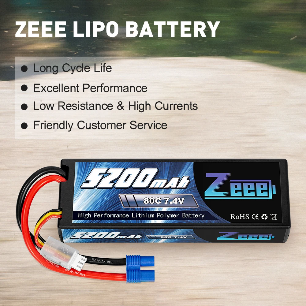 2units Zeee 7.4V 5200mAh 80C 2S Lipo Battery Hard Case with EC3 Plug for RC Car Helicopter Quadcopter UAV Drone FPV Battery High Quality 20 ZEEE LIPo BATTERY Long Cycle Life Excellent Performance Low Resistance &