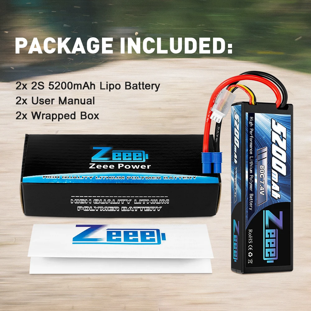 2units Zeee 7.4V 5200mAh 80C 2S Lipo Battery Hard Case with EC3 Plug for RC Car Helicopter Quadcopter UAV Drone FPV Battery High Quality 23 2x 2S 5200mAh Lipo Battery 2x User Manual 2x Wrapped Box