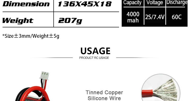 HRB Lipo 2S Battery, 136X45X18 Capacity Voltage Discharge 4000 Weight 2079 ma
