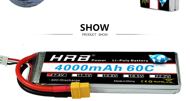 HRB Lipo 2S Battery, HPD Power Li-Polv Botterv 40oOmAh 6oc LL