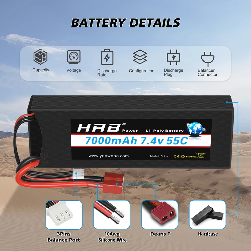HRB 2S2P 7.4V 7000mah - 2S 55C Hard Case Lipo Battery T Deans XT60 EC5 XT90 SCX10 Car FPV Drone Helicopter Airplane Truck RC Parts 14 HRB 2S2P 7.4V 7000mah, BATTERY DETAILS Capacity Voltage Discharge Configuration Discharge