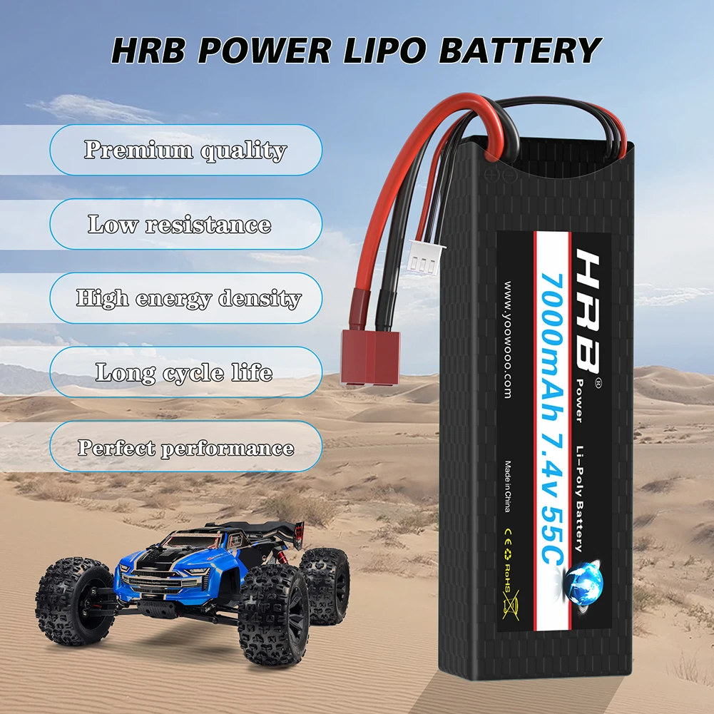 HRB 2S2P 7.4V 7000mah - 2S 55C Hard Case Lipo Battery T Deans XT60 EC5 XT90 SCX10 Car FPV Drone Helicopter Airplane Truck RC Parts 15 HRB 2S2P 7.4V 7000mah - 2S 55
