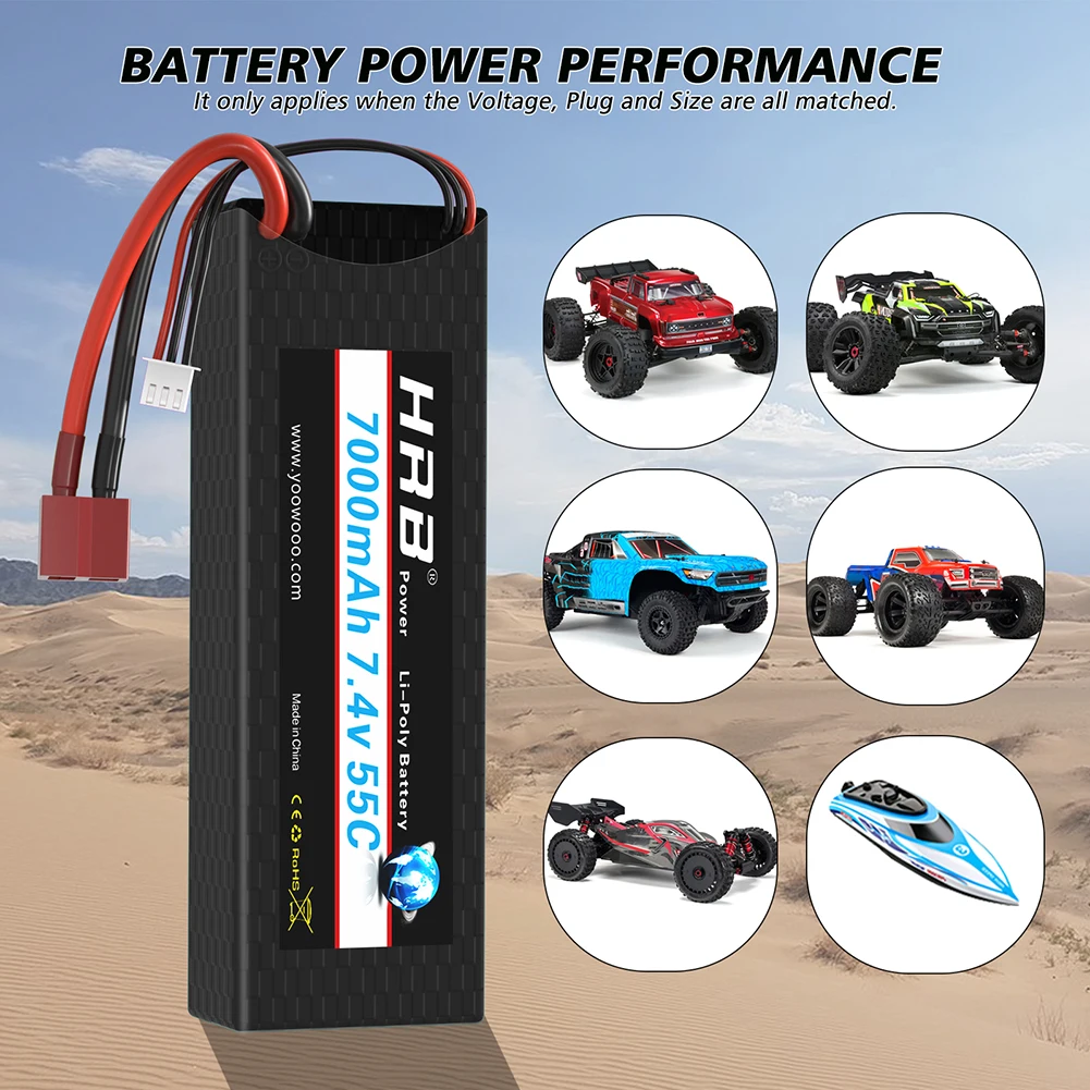 HRB 2S2P 7.4V 7000mah - 2S 55C Hard Case Lipo Battery T Deans XT60 EC5 XT90 SCX10 Car FPV Drone Helicopter Airplane Truck RC Parts 16 HRB 2S2P 7.4V 7000mah - 2S 55