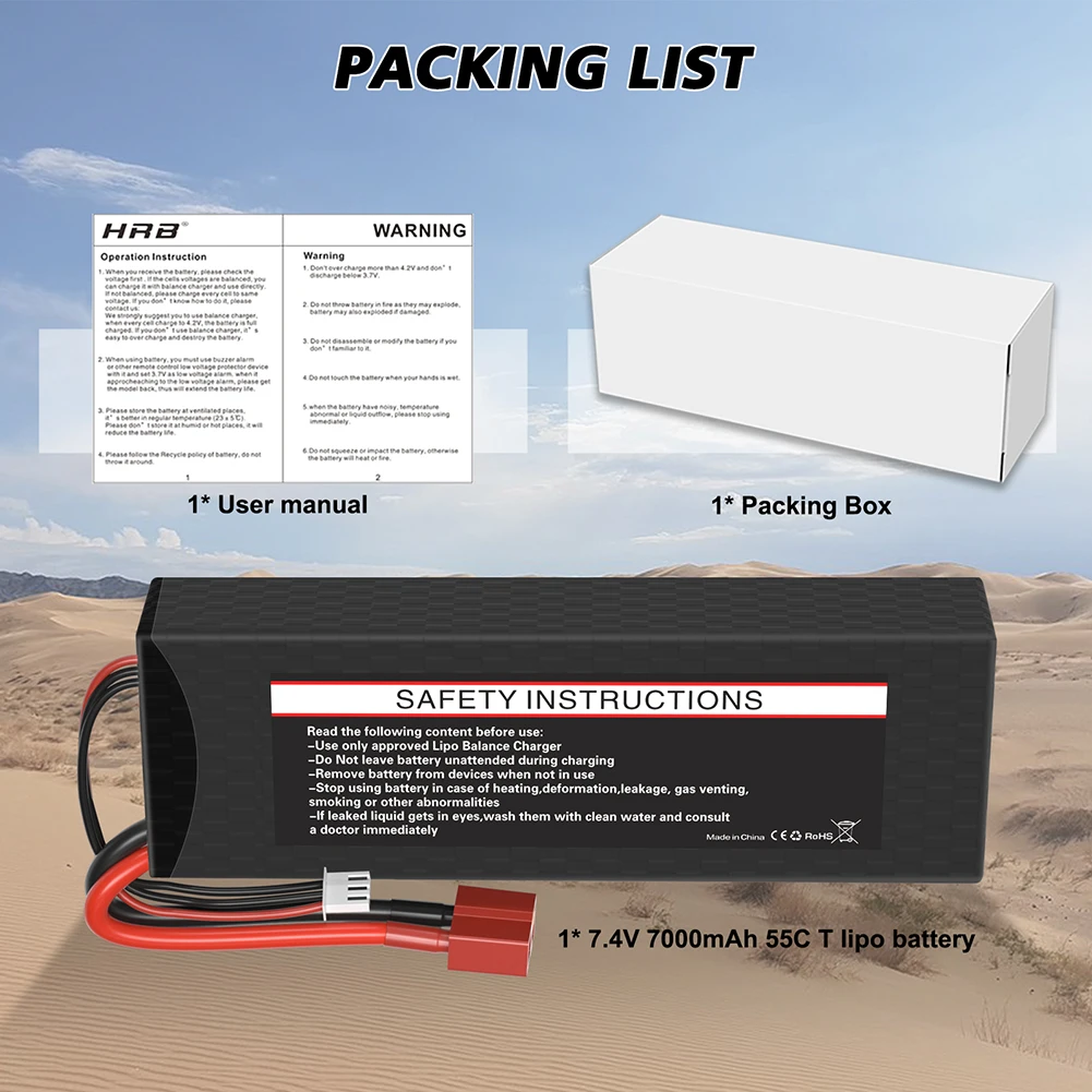 HRB 2S2P 7.4V 7000mah - 2S 55C Hard Case Lipo Battery T Deans XT60 EC5 XT90 SCX10 Car FPV Drone Helicopter Airplane Truck RC Parts 17 HRB 2S2P 7.4V 7000mah, onctalonintinucior warning Ctenaae S7-