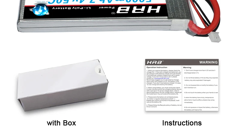 HRB 2S 7.4V 5000mah Lipo Battery, eeh HAA WARNING Ocariten with Box Instructions .