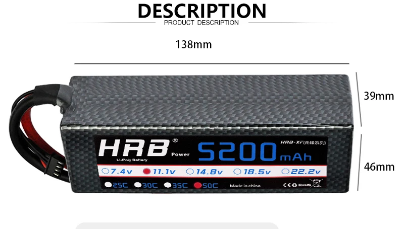 HRB 3S 11.1V Lipo Battery, T Deans XT60 Plug 