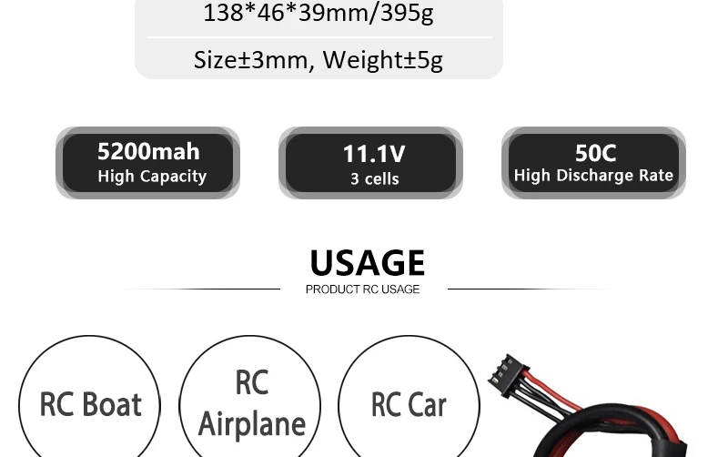 HRB 3S 11.1V Lipo Battery, 138*46*39mm/395g Sizet3mm, WeighttSg