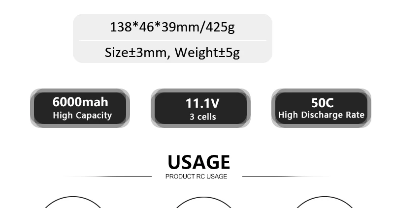 HRB Lipo Battery, 138*46*39mm/425g Sizet3mm, WeighttSg