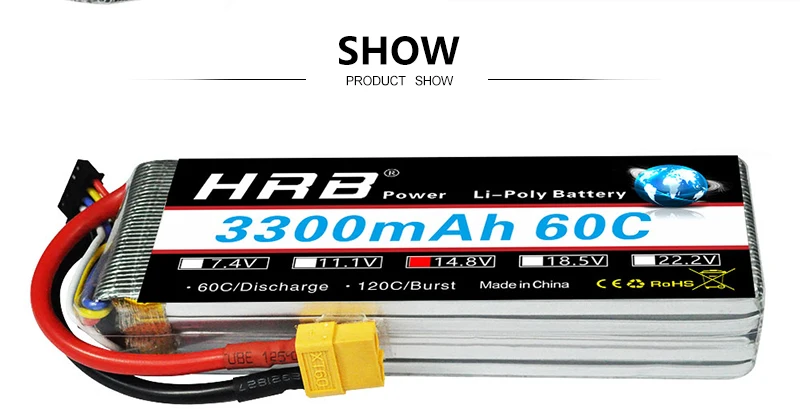 HRB 2S 7.4V 11.1V Lipo Battery, SHOW PRODUCT SHOW HRZ Power Li-Polv Battery 3300mA