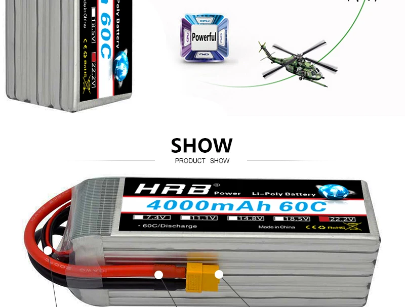 HRB 22.2V 4000mah Lipo 6S Battery, XT60 Deans T X