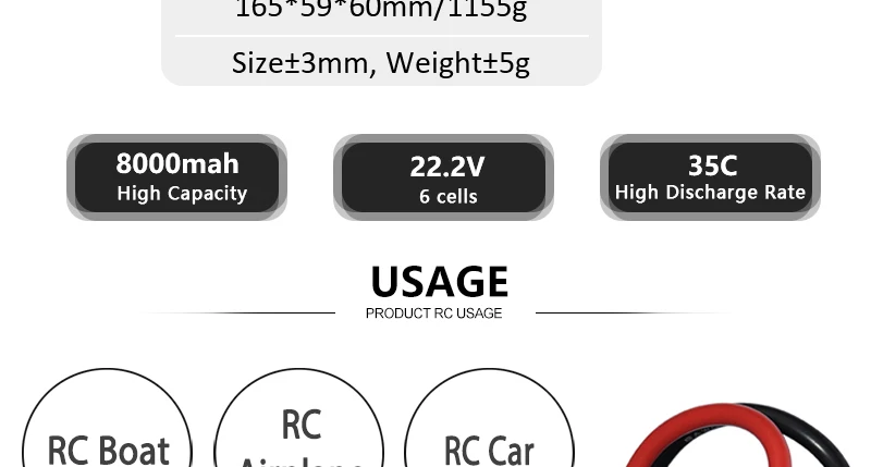 HRB 22.2V 8000mah Lipo Battery, 105 59"oumm/ 1153g Sizet3mm, WeighttS