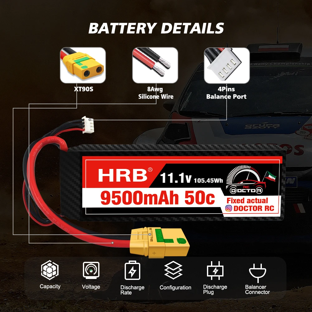 HRB 3S Lipo Battery 11.1V 9500mah - 120C Hard Case XT60 T EC2 EC3 EC5 XT90 XT30 for For RC Car Truck Monster Boat Drone RC Toy 10 HRB 3S Lipo Battery, DOCTOR RC Capacity Voltage Discharge Configuration Discharge Balancer Rate