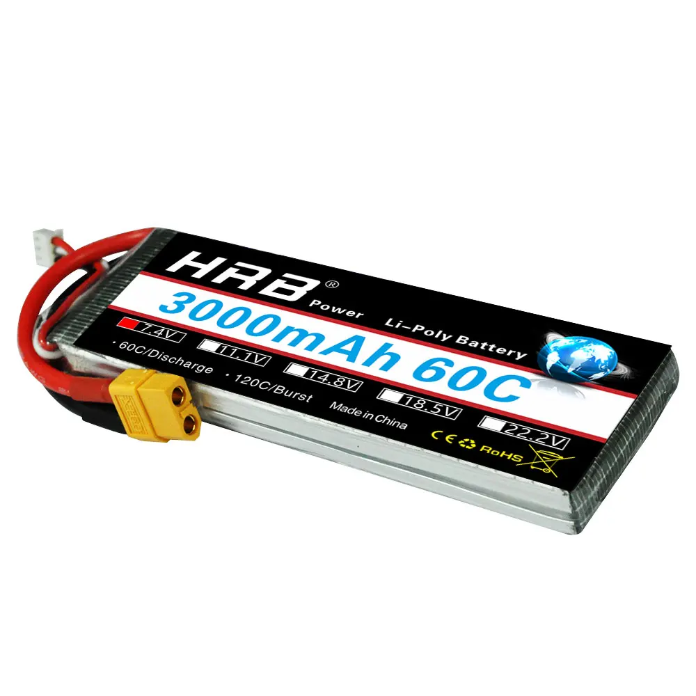 بطارية HRB Lipo 2S 7.4 فولت 3000 مللي أمبير - 60C لسيارة RC بدون طيار بدون طيار شاحنة يتم التحكم بها عن بُعد RC طائرة RC 1/16 1/14 إطار سيارة شاحنة بدون طيار 10 HRB Lipo 2S Battery, 18 HPE 3000mAh Power Li-Poly Battery 6oC/Discharge