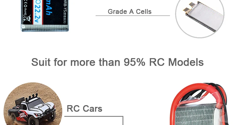 HRB 2S 7.4V 2600mah Lipo Battery, EC2 XT60 Deans EC3 RC Parts For Hubs