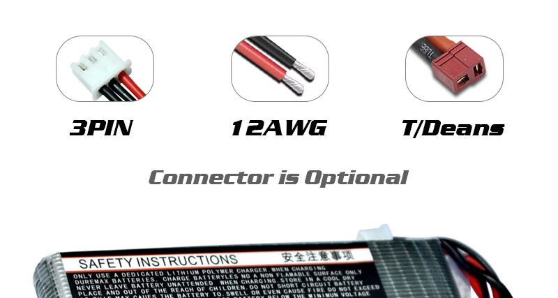 HRB 2S 7.4V 2600mah Lipo Battery, 3PIN 1ZAWG tideans Connector i5 Optional SAFETY IN