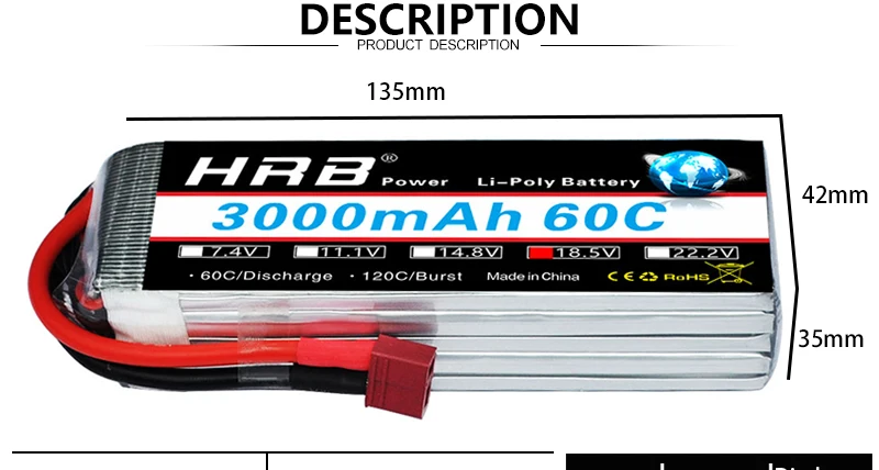 HRB 5S 18.5V Lipo Battery, HPB Power Li_Polv Battery 42mm 30oOmAh 6oc MLAN