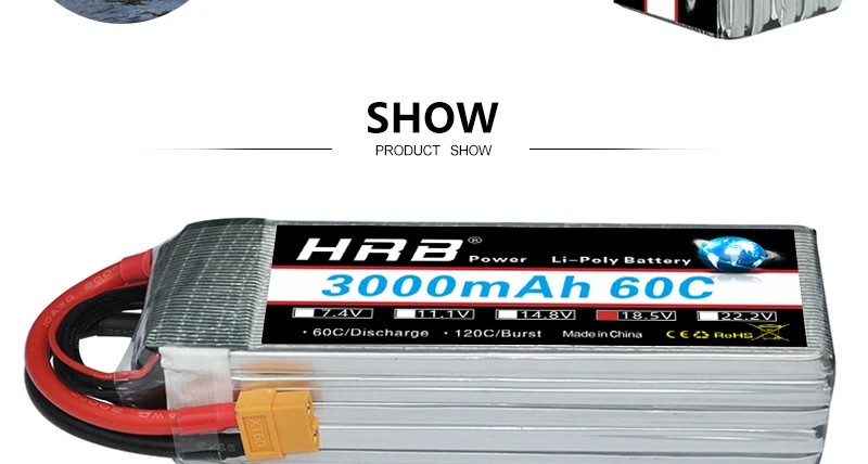 HRB 5S 18.5V Lipo Battery, SHOW PRODUCT SHOW HPZ Po Foi Rette 3omAh 6OC
