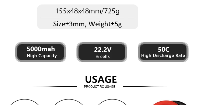 HRB Lipo Battery, 155x48x48mm/725g Sizet3mm, WeighttSg