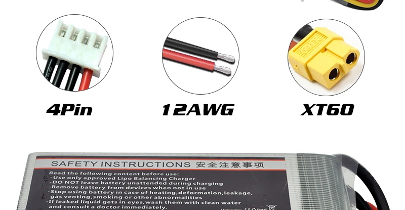 HRB 3S 11.1V 1500mah Lipo Battery, 4Pin 12AWG XT6O SAFETY INSTRUCTIONS