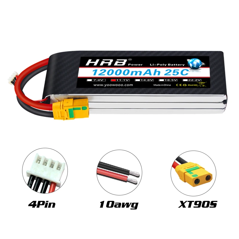 HRB Lipo 3S Battery 11.1V 12000mah - 25C XT60 T EC2 EC3 EC5 XT90 XT30 for For RC Car Truck Monster Boat FPV Drone RC Toy 8 HRB Lipo 3S Battery, Battery 11.1V 12000mah