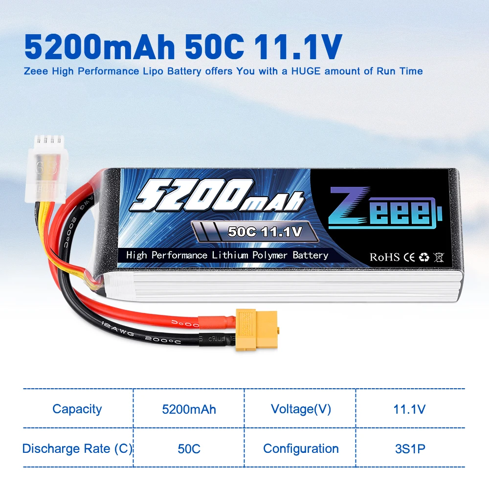 Zeee 3S Lipo Battery - 11.1V 50C 5200mAh XT60 Plug for RC Car Helicopter Quadcopter Boat RC Airplane FPV Drone Battery 18 Zeee 3S Lipo Battery, 5200mAh 50c 11.1V Zeee High Performance Lipo Battery offers HUGE