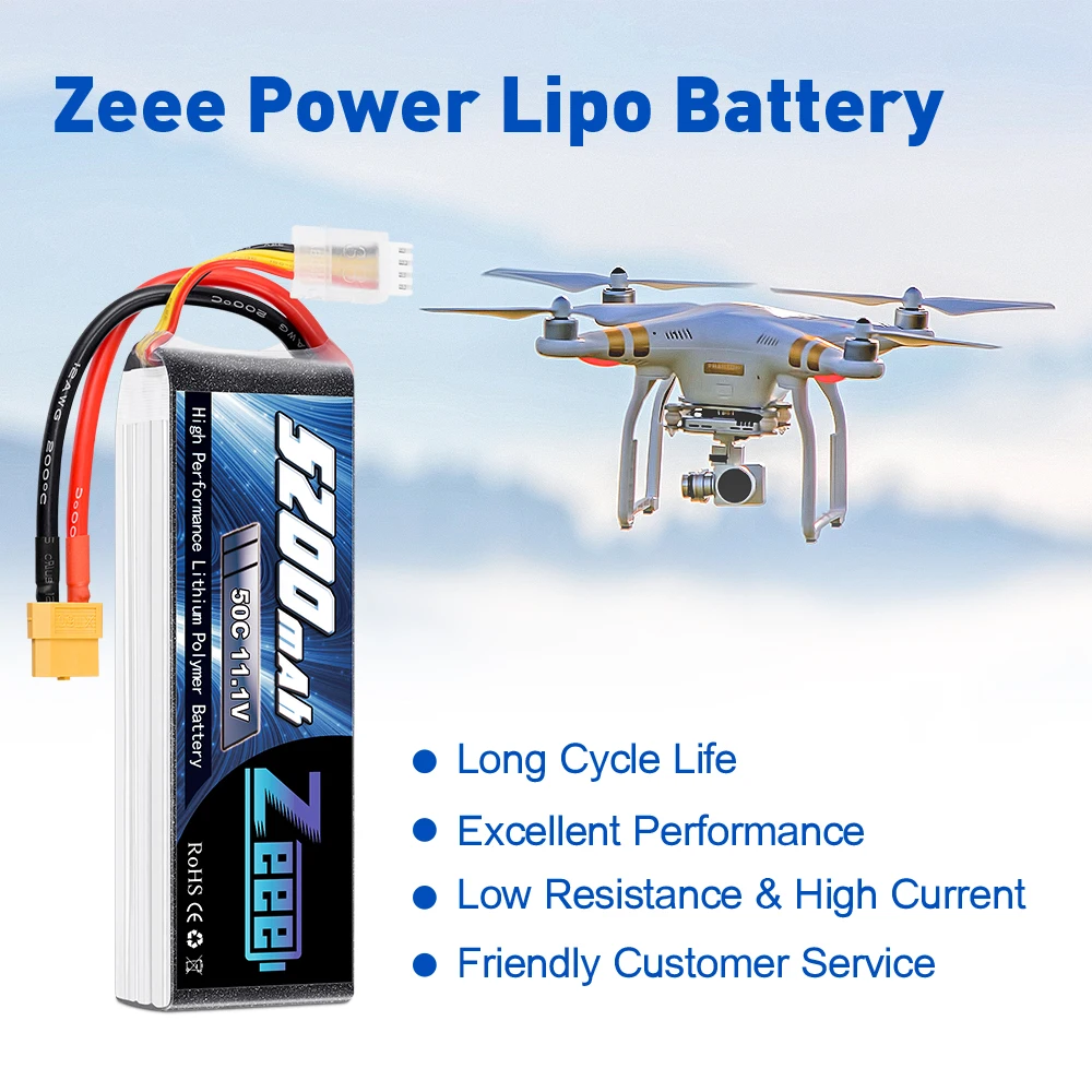 Zeee 3S Lipo Battery - 11.1V 50C 5200mAh XT60 Plug for RC Car Helicopter Quadcopter Boat RC Airplane FPV Drone Battery 20 Zeee 3S Lipo Battery, 1 x Zeee 11.1V 3S 50C 5200mAh lipo battery