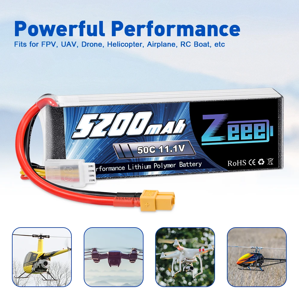Zeee 3S Lipo Battery - 11.1V 50C 5200mAh XT60 Plug for RC Car Helicopter Quadcopter Boat RC Airplane FPV Drone Battery 21 Zeee 3S Lipo Battery, Powerful Performance Fits for FPV , UAV, Drone, Helic