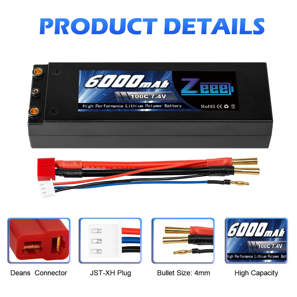 Zeee Lipo Battery 6000mAh 7.4V 100C 2S Lipo RC Car Battery with Deans T Plug 2S RC Lipo Battery for Car Boat Truck Truggy Buggy FPV Drone Battery 16 Zeee Lipo Battery, 700C7.4V High Performance Lithiun Po ymer Battery RoHiS