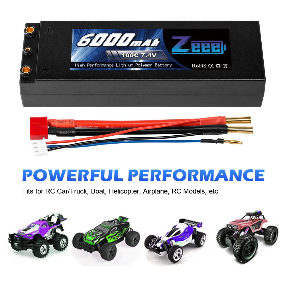 Zeee Lipo Battery 6000mAh 7.4V 100C 2S Lipo RC Car Battery with Deans T Plug 2S RC Lipo Battery for Car Boat Truck Truggy Buggy FPV Drone Battery 21 Zeee Lipo Battery, 700C 7.4V High Per formance Lithiun Po yiner Battery RoHS
