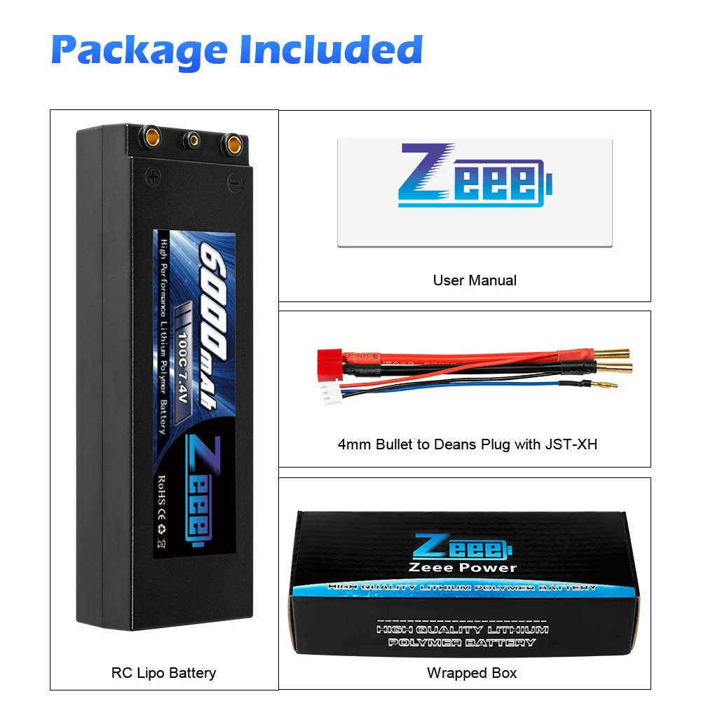 Zeee Lipo Battery 6000mAh 7.4V 100C 2S Lipo RC Car Battery with Deans T Plug 2S RC Lipo Battery for Car Boat Truck Truggy Buggy FPV Drone Battery 22 Zeee Lipo Battery, Zeee 6000mAh 7.4V 2S 100C Lipo Battery specially designed for