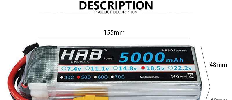 HRB 5S 18.5V Lipo Battery 5000mah - 50C XT90 EC5 XT60 T Deans XT90-S Female For FPV RC Quadcopter Racing Airplanes Car Truck 500 Parts 14 HRB 5S 18.5V Lipo Battery, *Fan Hab Pote 5000 mAh 48mm 07.4v 011.1v