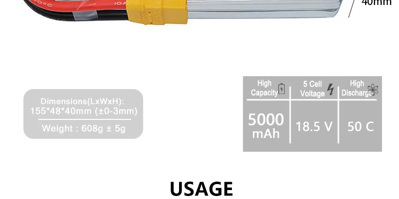 HRB 5S 18.5V Lipo Battery 5000mah - 50C XT90 EC5 XT60 T Deans XT90-S Female For FPV RC Quadcopter Racing Airplanes Car Truck 500 Parts 15 HRB 5S 18.5V Lipo Battery, #UM High 5 Celll High Gapacity Voltage Discharg Dimensions(x
