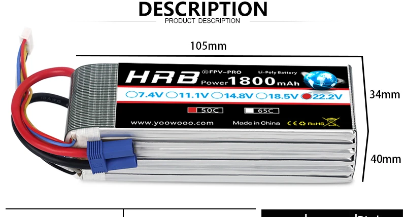 بطارية ليبو HRB 6S 22.2V 1800mah - XT60 T Deans XT90 EC5 50C لطائرات السباق MultiCopter FPV عربات التي تجرها الدواب قارب السيارة RC أجزاء رائعة 11 HRB 6S 22.2V Lipo Battery, 105mm orrvFnc Liecoly Wa HRB Power 800mAh
