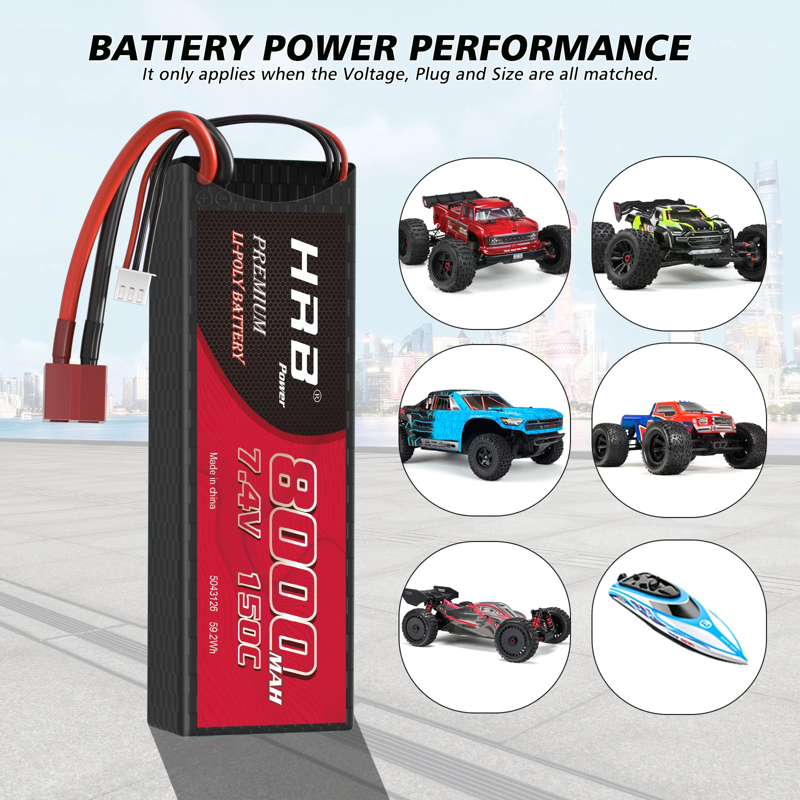 HRB Lipo 2S 2S2P Battery 7.4V 8000mah