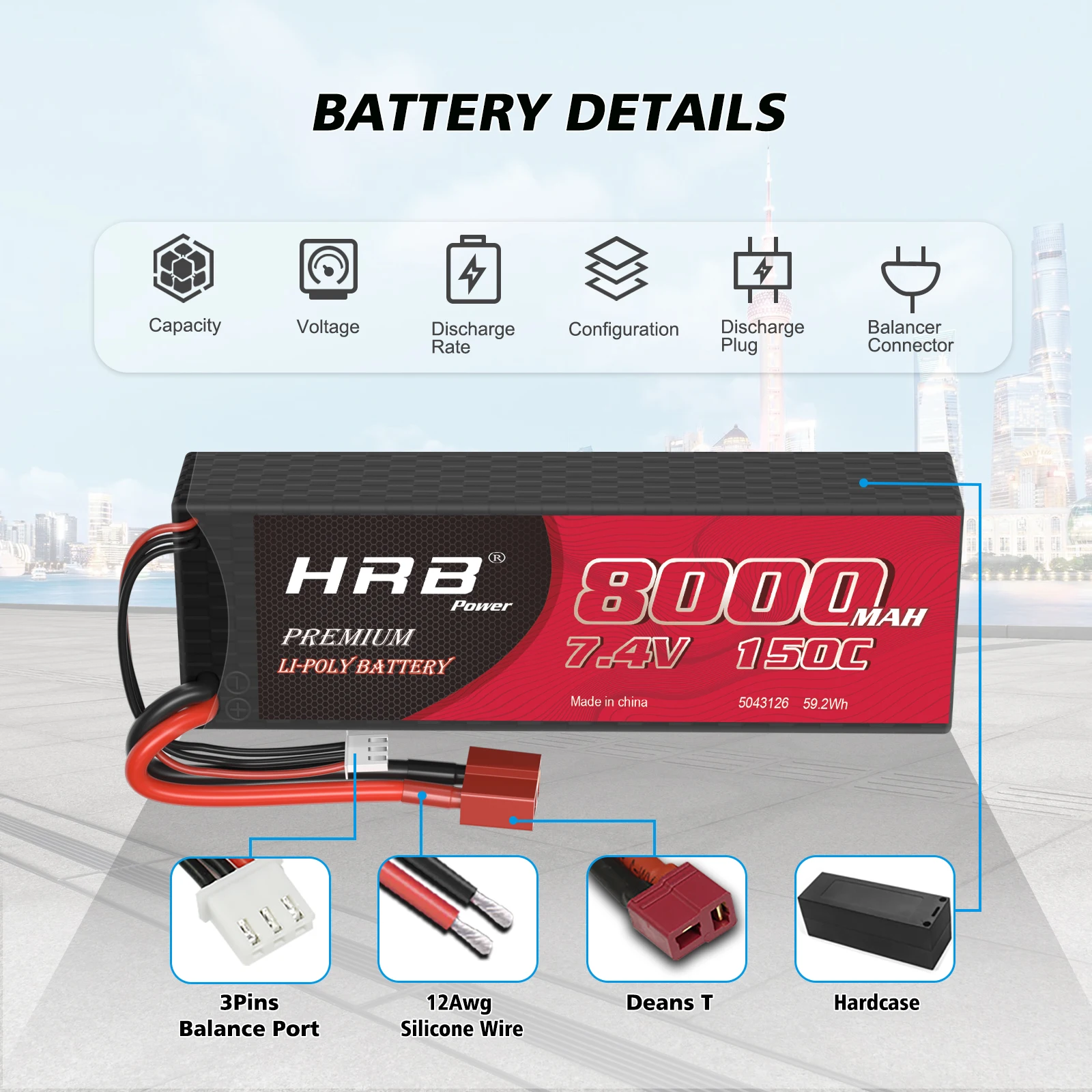 HRB Lipo 2S 2S2P Battery, BATTERY DETAILS Capacity Voltage Discharge Configuration Discharge