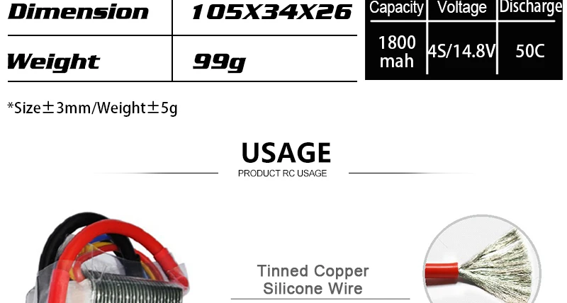 HRB Lipo 4S Battery, 1osx34x26 Capacity Voltage Discharge 1800 AS/14.8v