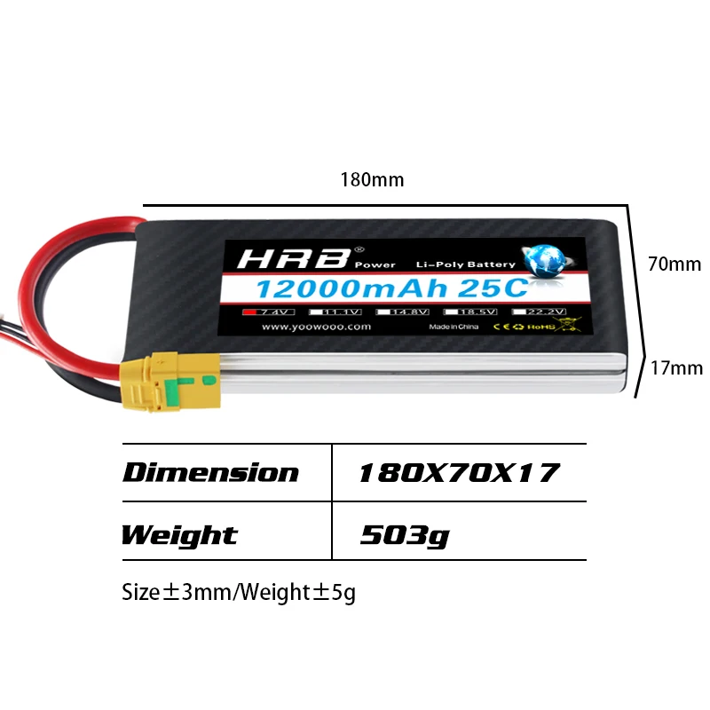 HRB Lipo 2S Battery 12000mah 7.4V - 25C XT60 T EC2 EC3 EC5 XT90 XT30 for For RC Car Truck Monster Boat Drone FPV RC Toy 8 HRB Lipo 2S Battery, wooomAh 25C FnLv TLT Klea=t Sern Dr