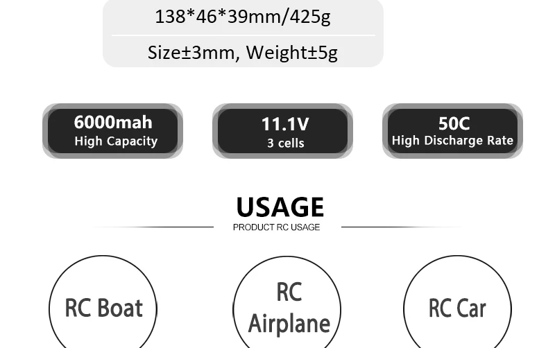 HRB Lipo Battery 3S 11.1V 6000mah - 50C XT60 RC Parts T Deans EC5 XT90 Hardcase Car Truck Airplane Boat Drone FPV 14 HRB Lipo Battery, 138*46*39mm/425g Sizet3mm, WeighttSg