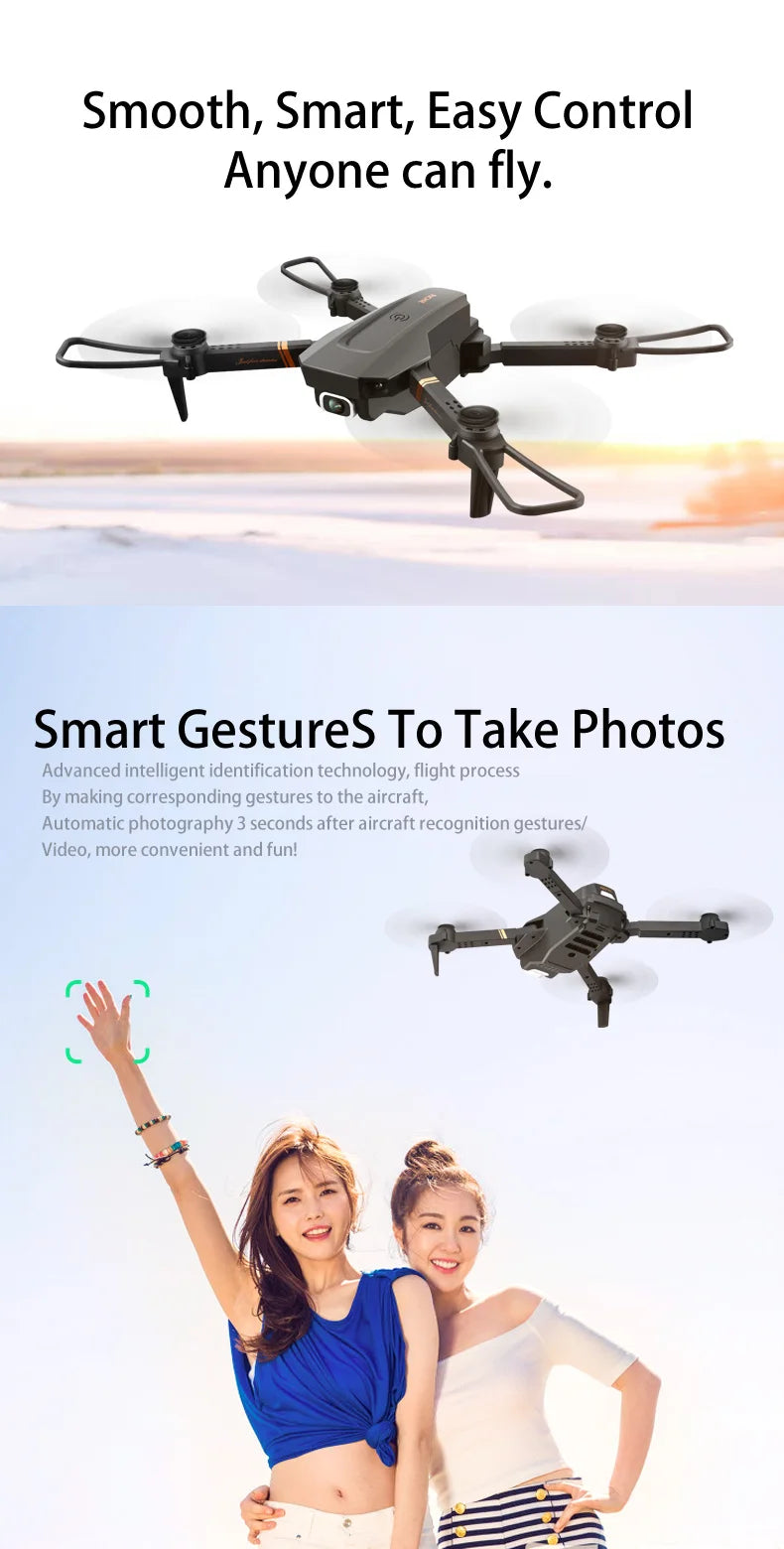 V4 Rc Drone - كاميرا 4k HD ذات زاوية واسعة 1080P WiFi fpv بدون طيار كاميرا مزدوجة كوادكوبتر في الوقت الحقيقي ناقل الحركة هليكوبتر بدون طيار ألعاب هدايا 29 V4 Rc Drone, smart, easy control anyone can fly smart gestures to take photos advanced