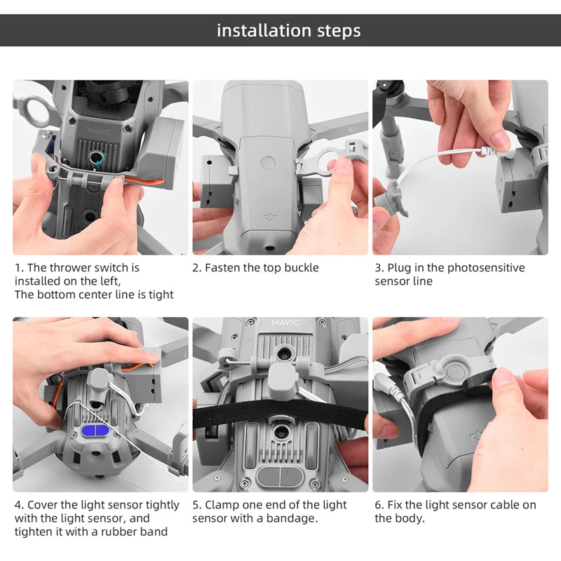 the thrower switch is 2. Fasten the top buckle 3. Plug in the photosensitive installed on